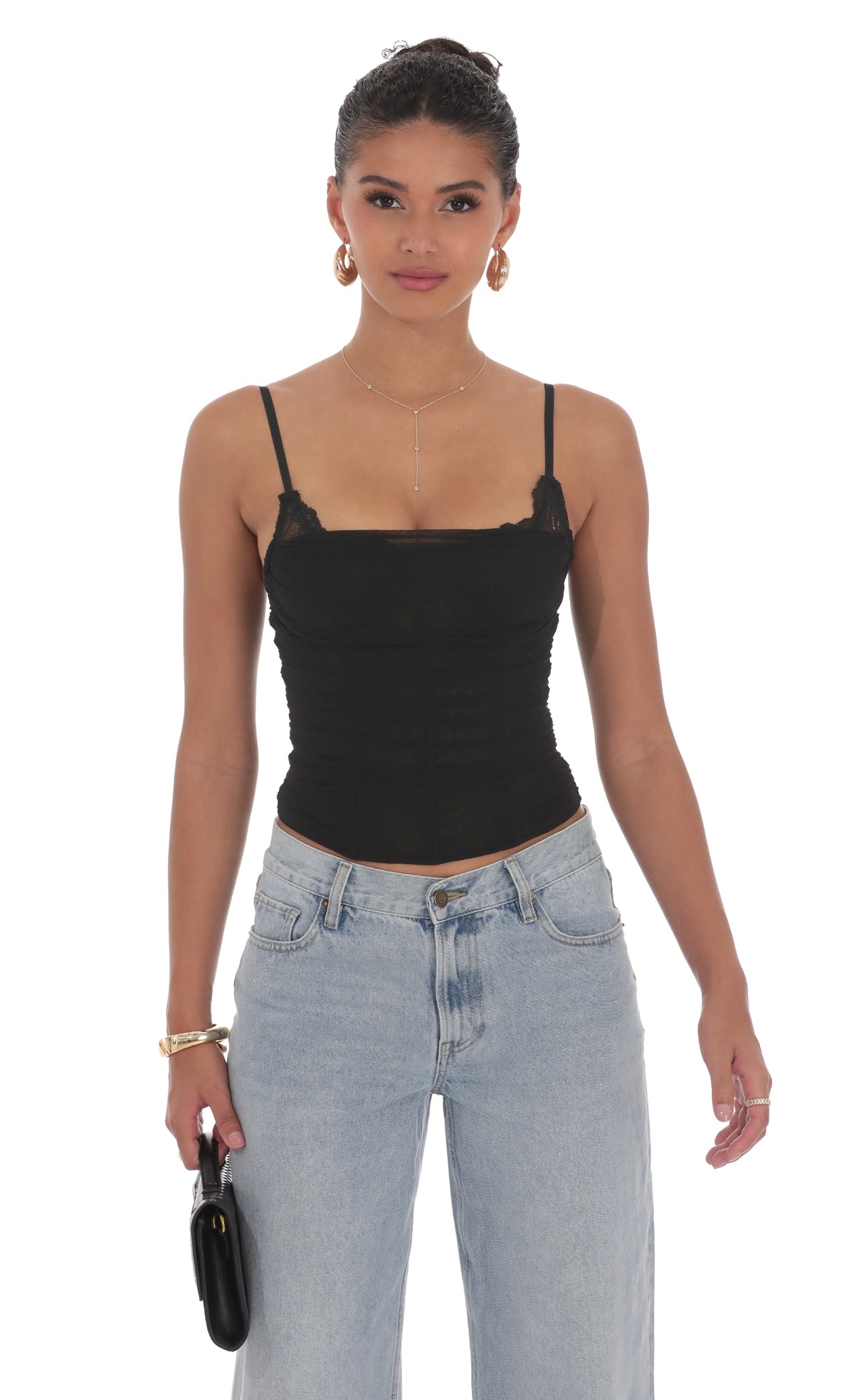 Sheer Mesh Corset Top in Black