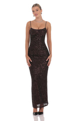Copper Sequin Bodycon Maxi Dress in Black