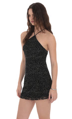 Glitter Mesh Halter Dress in Black