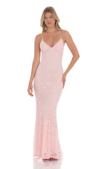 Lace V-Neck Mermaid Dress in Pink
