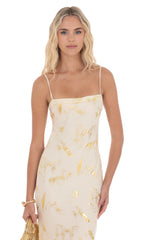 Butterfly Foiled Open Back Maxi Dress in Cream