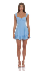 Ruffle Strap Fit and Flare Dress in Light Blue