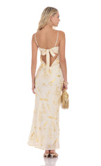 Butterfly Foiled Open Back Maxi Dress in Cream