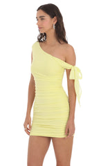 Off Shoulder Ruched Bodycon Dress in Yellow