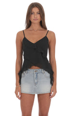 Ruffle Tassel Top in Black