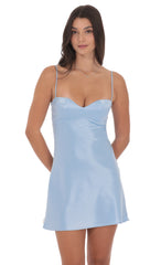 Satin Sweetheart Neck Dress in Light Blue