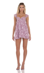 Embroidered Trim Floral Babydoll Dress in Lilac
