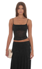 Sheer Lace Spaghetti Top in Black