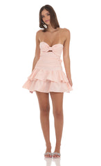 Strapless Cutout Ruffle Dress in Pink