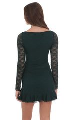 Lace Ruffle Long Sleeve Dress in Green