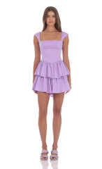 Satin Wide Strap Ruffle Dress in Lavender