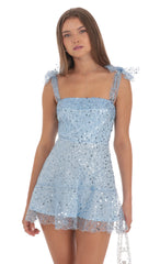 Sequin Beaded A-line Dress in Sky Blue