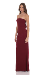 Back Bow Strapless Maxi Dress in Burgundy
