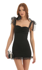 Crepe Ruffle Dress in Black