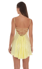 Sequin Fit and Flare Dress in Golden Yellow