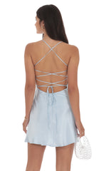 Satin Sequin Bust Dress in Light Blue