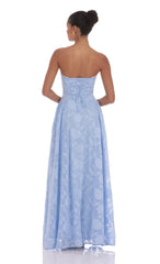Floral Lace-Up Maxi Dress in Light Blue