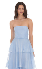 Corset Ruffle Strapless Maxi Dress in Sky Blue