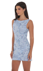 High Neck Floral Bodycon Dress in Light Blue