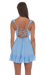 Ruffle Strap Fit and Flare Dress in Light Blue