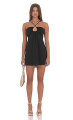 Shimmer Pinstripe Fit and Flare Dress in Black