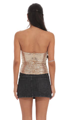 Sequin Cutout Strapless Top in Gold