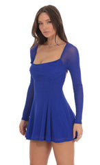 Shimmer Draped Fit and Flare Dress in Blue