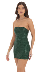 Strapless Sequin Bodycon Dress in Green