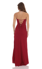 Strapless Corset Maxi Dress in Red