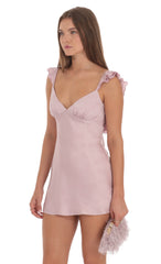 Satin Floral Open Back Slip Dress in Lilac