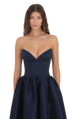 Corset Strapless Gown Dress in Navy