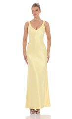 Satin Open Back Maxi Dress in Yellow