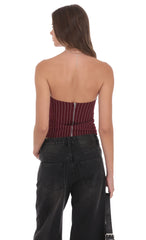 Pinstripe Strapless Buckle Top in Burgundy