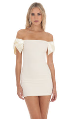 Off Shoulder Bow Sleeves Dress in Ivory