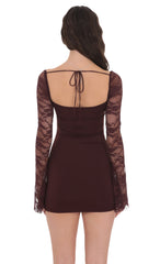 Lace Long Sleeve Bodycon Dress in Brown
