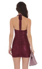 Ruched Foil Mesh Bodycon Dress in Burgundy